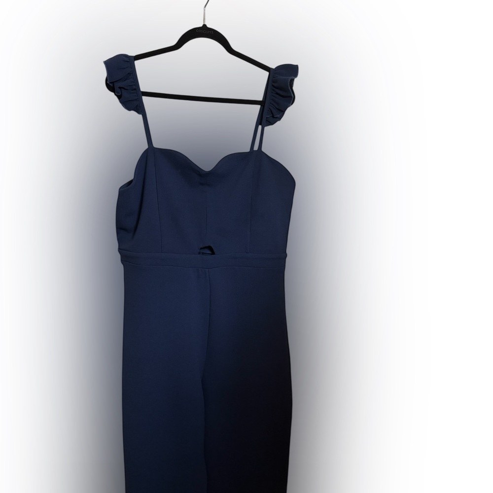 Navy Blue Ruffle Strap Jumpsuit